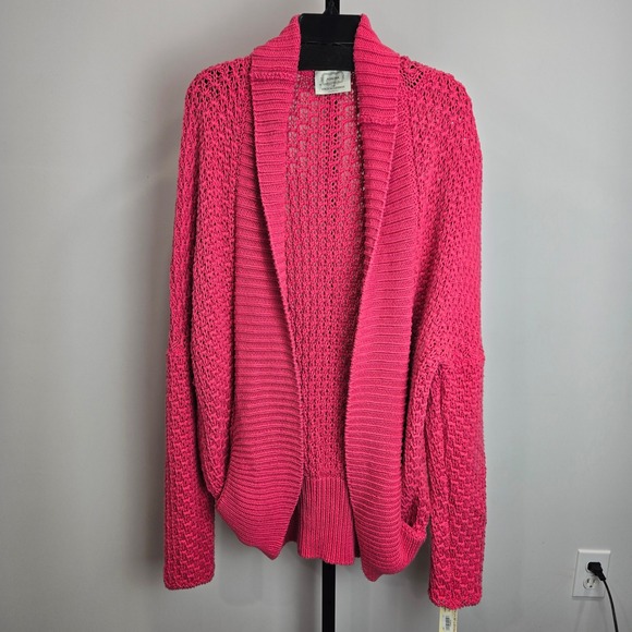 NWT Agnona Pink Cotton Knit Open Front Cardigan Sweater Crochet Coastal Luxe 14